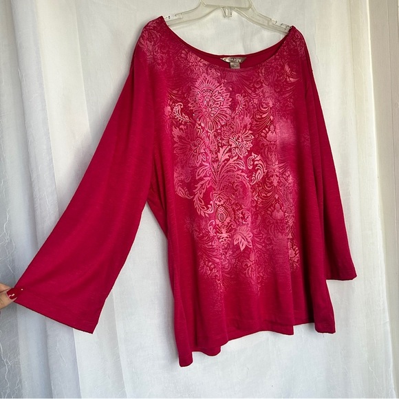 3/$20 💥 White Stag Pink Floral Burnout Print Relaxed Fit 3/4 Sleeve Blouse - Picture 17 of 17